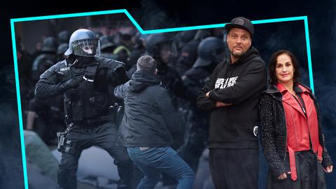 Titelbild mit Heike Borufka und Basti Red, auf dem Titelbild prügeln sich ein Polizist und ein Hooligan