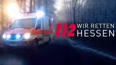 112-Logo. Im Hintergrund ein Rettungswagen.
