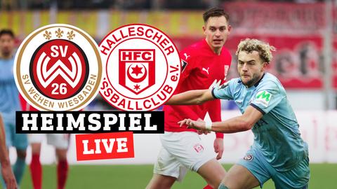 Benedict Hollerbach vom SV Wehen Wiesbaden (re.) im Spiel gegen Hallescher FC