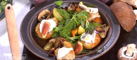 Wildkräutersalat mit Pilzen und Ziegenkäse