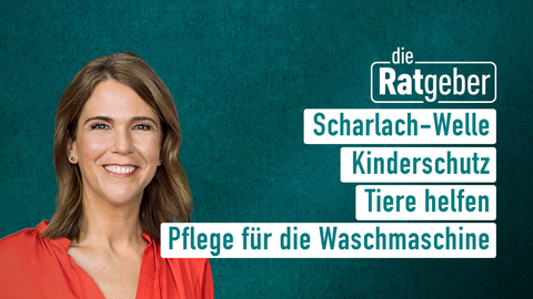 Moderatorin Anne Brüning sowie die Themen bei "die Ratgeber" am 14.03.2023: Scharlach-Welle, Kinderschutz, Tiere helfen, Pflege für die Waschmaschine