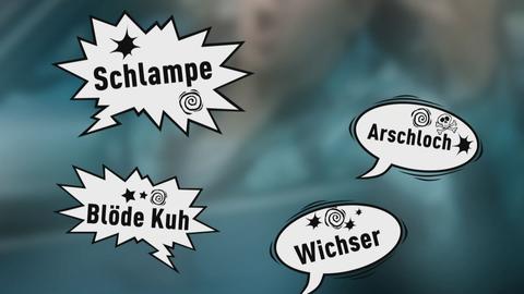 Sprechblasen mit diversen Beleidigungen