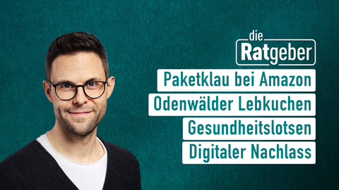 Moderator Kai fischer sowie die Themen bei "die Ratgeber" am 14.12.2023: Paktklau bei Amazon, Odenwälder Lebkuchen, Gesundheitslotsen, Digitaler Nachlass