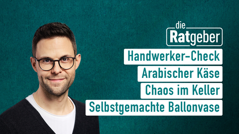 Moderator Kai Fischer sowie die Themen bei "die Rageber" am 13.03.2024: Handwerker-Check, Arabischer Käse, Chaos im Keller, Selbstgemachte Ballonvase