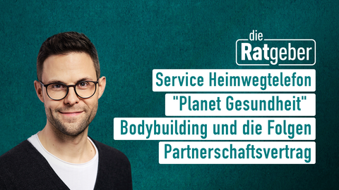 Moderator Kai Fischer sowie die Themen bei "die Ratgeber" am 09.02.2023: Service Heimwegtelefon, Ausstellung "Planet Gesundheit",Bodybuilding und die Folgen,Partnerschaftsvertrag