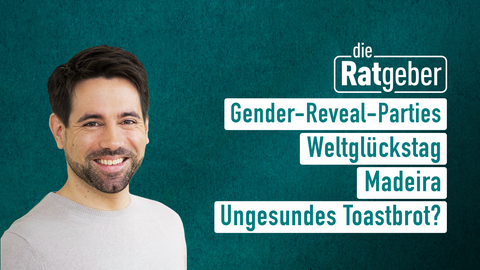 Moderatorin Daniel Johé sowie die Themen bei "die Ratgeber" am 20.02.2023: Gender Reveal-Partys, Weltglückstag, Madeira, Ungesundes Toastbrot?