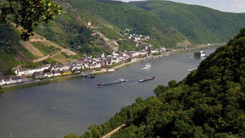 Burg Gutenfels und Burg Pfalzgrafenstein im Rhein, Kaub, UNESCO Weltkulturerbe, Oberes Mittelrheintal, Rheinland-Pfalz.