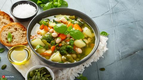 Mediterrane Gemüse-Bohnensuppe mit Pesto