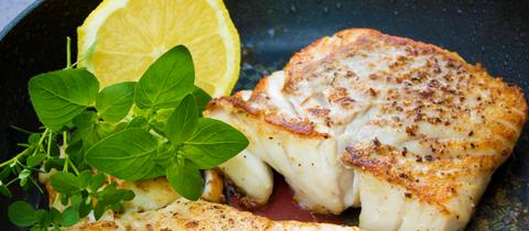 Seelachsfilet in einer Pfanne