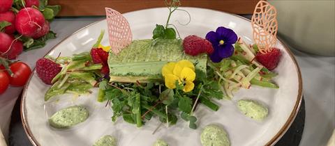 Bärlauch-Quiche mit Zuckerschoten-Radieschen-Salat und Grüner Soße 