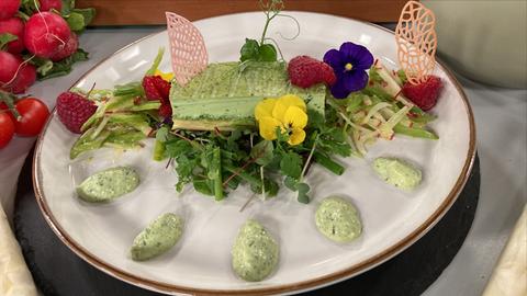 Bärlauch-Quiche mit Zuckerschoten-Radieschen-Salat und Grüner Soße 