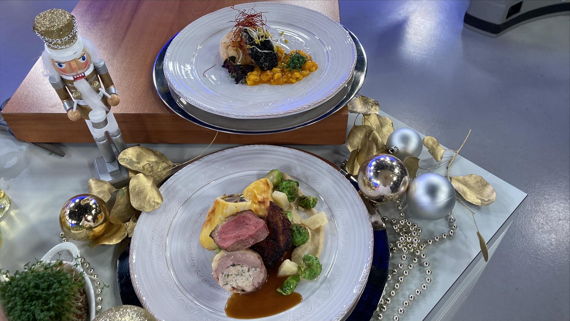 Rezept: Lachs im Negligé, Sesam gebratene Scampi, Mangochutney sowie ...
