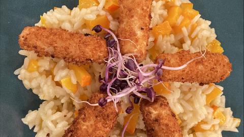Kürbisrisotto mit Schwarzwurzel-Pommes  
