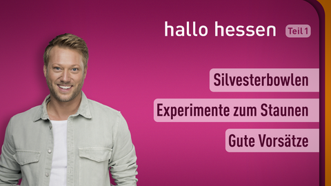 Moderator Jens Pflüger sowie die Themen bei "Hallo Hessen" am 29.12.2021: Silvesterbowlen, Experimente zum Staunen, Gute Vorsätze