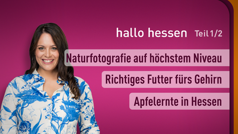 Moderatorin Leonie Koch sowie die Themen bei "hallo hessen" am 20.09.2023: Naturfotografie auf höchstem Niveau, Richtiges Futter fürs Gehirn, Apfelernte in Hessen