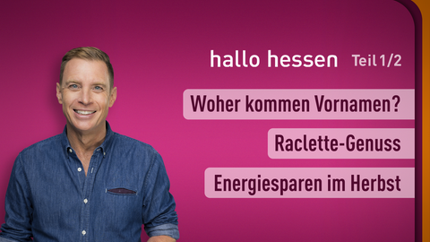 Moderator Jens Kölker sowie die Themen bei "hallo hessen" vom 21.11.2023: Woher kommen Vornamen?, Raclette-Genuss, Energiesparen im Herbst