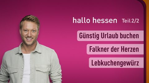 Moderator Jens Pflüger sowie die Themen am 05.12.2023: Günstig Urlaub buchen, Falkner der Herzen, Lebkuchengewürz