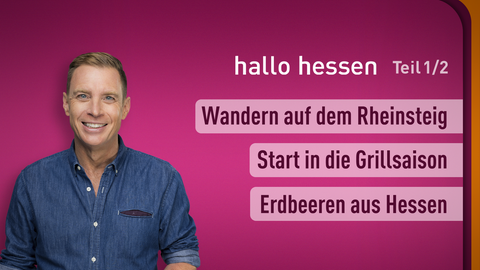 hallo hessen Moderator Jens Kölker mit den Themen vom 30.04.2024: Wandern auf dem Rheinsteg, Start in die Grillsaison, Erdbeeren aus Hessen