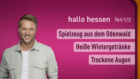 Moderator Jens Pflüger sowie die Themen am 06.12.2023: Spielzeug aus dem Odenwald, Heiße Wintergetränke, Trockene Augen