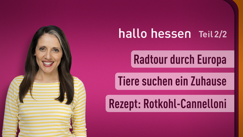 Moderatorin Selma Üsük sowie die Themen bei "hallo hessen" am 04.09.2023: Radtour durch Europa, Tiere suchen ein Zuhausem Rezept: Rotkohl-Canneloni