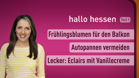 Moderatorin Selma Üsük sowie die Themen bei "hallo hessen" am 23.03.2023: Frühlingsblumen für den Balkon, Autopannen vermeiden, Lecker: Eclairs mit Vanillecreme 