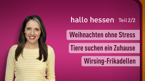 Moderatorin Selma Üsük sowie die Themen bei "hallo hessen" am 27.11.2023: Tiere suchen ein Zuhause, Weihnachten ohne Stress, Wirsing-Frikadellen 