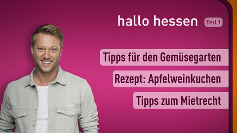 "hallo hessen"- Moderator Jens Pflüger mit den Themen der Sendung vom 14.09.2023: Tipps für den Obstgarten, Rezept: Apfelweinkuchen, Tipps zum Mietrecht