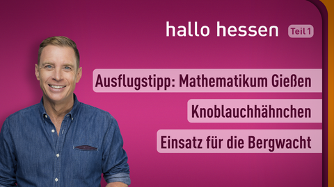 Moderator Jens Kölker sowie die Themen bei "Hallo Hessen" am 03.02.2022: Ausflugstipp: Mathematikum Gießen, Knoblauchhähnchen, Einsatz für die Bergwacht Willingen