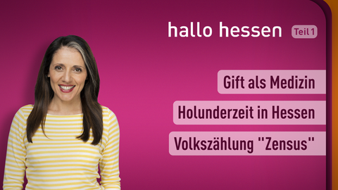 Moderatorin Selma Üsüsk sowie die Themen bei "Hallo Hessen" am 24.05.2022: Gift als Medizin, Holunderzeit in Hessen, Volkszählung "Zensus"