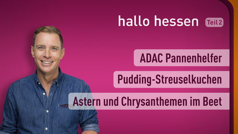 Moderator Jens Kölker sowie die Thmene bei "hallo hessen" am 08.09.2022: ADAC Pannenhelfer, Pudding-Streuselkuchen, Astern und Chrysanthemen im Beet