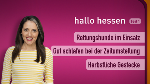 Moderatorin Selma Üsük sowie Themen bei "hallo hessen" am 26.10.2022: Rettungshunde im Einsatz, Gut schlafen bei der Zeitumstellung, Herbstliche Gestecke