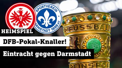 DFB-Pokal, daneben Eintracht- und Darmstadt-Logo.