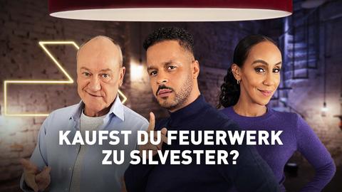 Das Rateteam Bodo Bach, Cossu und Hadnet Tesfai (v.li.) mit der Frage: Kaufst du Feuerwerk an Silvester? 