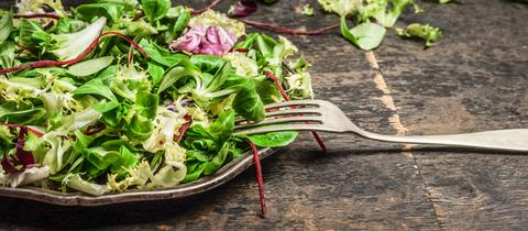 Grüner Salat auf einem Teller. 