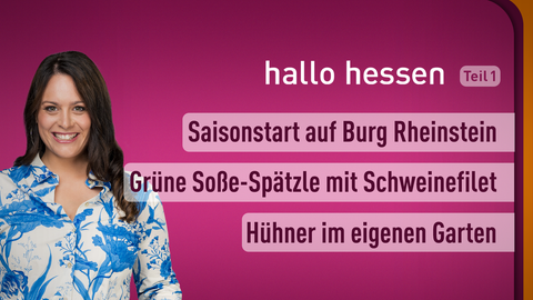 Moderatorin Leonie Koch sowie die Themen bei "hallo hessen" am 17.03.2023: Moderatorin Leonie Koch sowie die Themen bei "hallo hessen" am 17.03.2023: Saisonstart auf Burg Rheinstein, Grüne Soße-Spätzle mit Schweinefilet, Hühner im eigenen Garten 