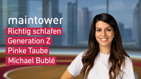 Moderatorin Mandana Bareh Foroush bei "maintower" am 17.03.2023: Richtig schlafen, Generation Z, Pinke Taube, Miachel Bublé