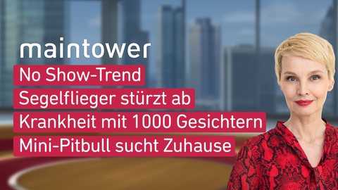 Moderatorin Susann Atwell sowie die Themen bei "maintower" am 30.05.2023: No Show-Trend, Segelflieger stürzt ab, Krankheit mit 1000 Gesichtern, Mini-Pitbull sucht Zuhause 