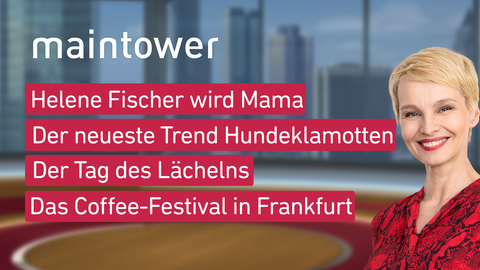 Moderatorin Susann Atwell sowie die Themen: Helene Fischer wird Mama, der neuste Trend Hundeklamotten, der Tag des Lächelns, das Coffee-Festival Frankfurt 