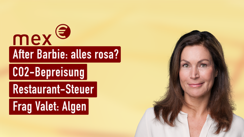 Moderatorin Claudia Schick sowie die Themen bei "mex. das marktmagazin" am 13.09.2023: After Barbie: alles rosa?, C02-Bepreisung, Restaurant-Steuer, Frag Valet: Algen