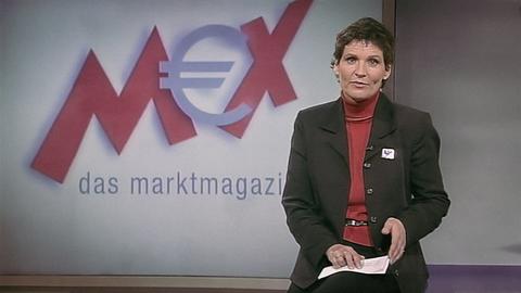 Moderatorin Sabine Elke im mex-Studio in einer Sendung vom 16.01.2002.