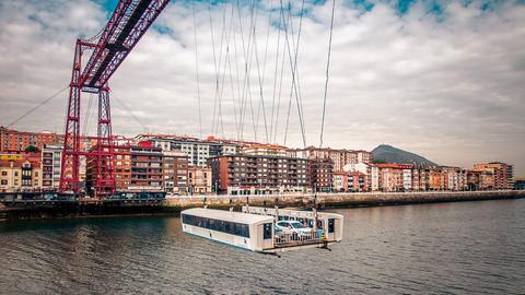 The Bizkaia suspension transporter bridge (Puente de Vizcaya) in Portugalete, Spain. The Bridge crossing the mouth of the Nervion River.