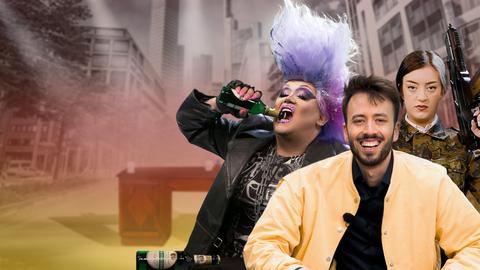 Dragqueen Electra Pain, Host Noel Schmidt und Comedienne Parshad (v.li.). 