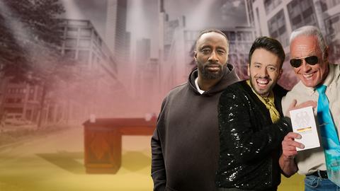 Host Noel Schmidt (Mitte), Rapper Manuellsen (li.) und der Bahn-Babo. 