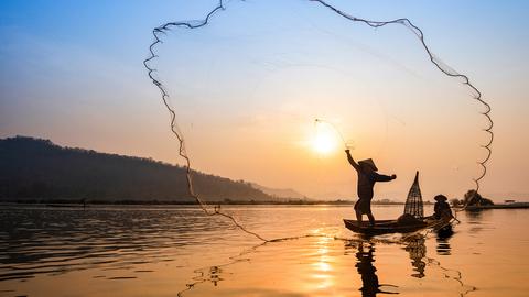Fischer auf dem Mekong.