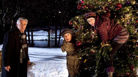 Ruprecht Welser (Henry Hübchen), Johanna Welser (Jutta Speidel) und Ellie Pietschek (Gesine Cukrowski, r.) klauen einen Weihnachtsbaum.