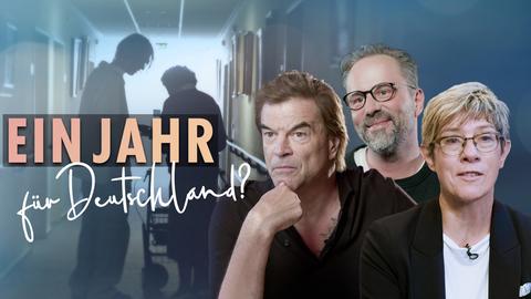Campino, Kurt Krömer und eine Frau, links daneben ein Text: "Ein Jahr für Deutschland?"
