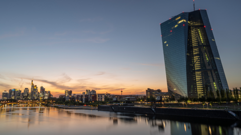 Blick auf den EZB-Tower am Mainufer in Frankfurt