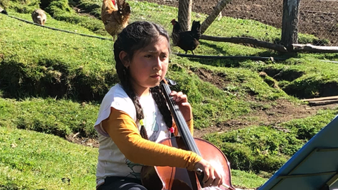 Antonella Ñanculipe spielt Cello. 