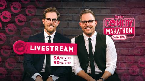 Dennis und Benni Wolter von World Wide Wohnzimmer moderieren den hr Comedy Marathon 24 Stunden lang – live.
