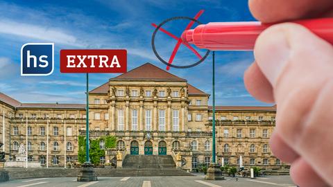 Kasseler Rathaus und Wahlkreuzchen (Collage). Logo: hs extra